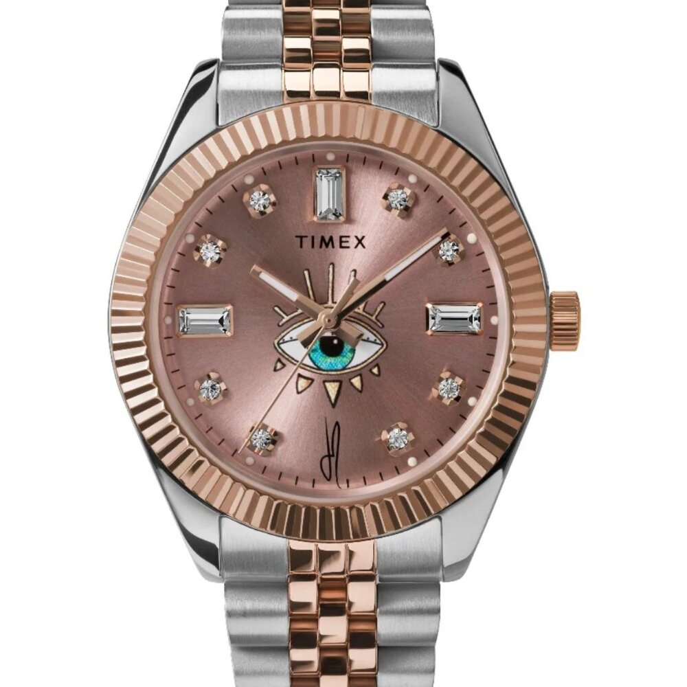 TIMEX x Jacquie Aiche Legacy Rose Gold Two-Tone Sunray Evil Eye Watch - PINK